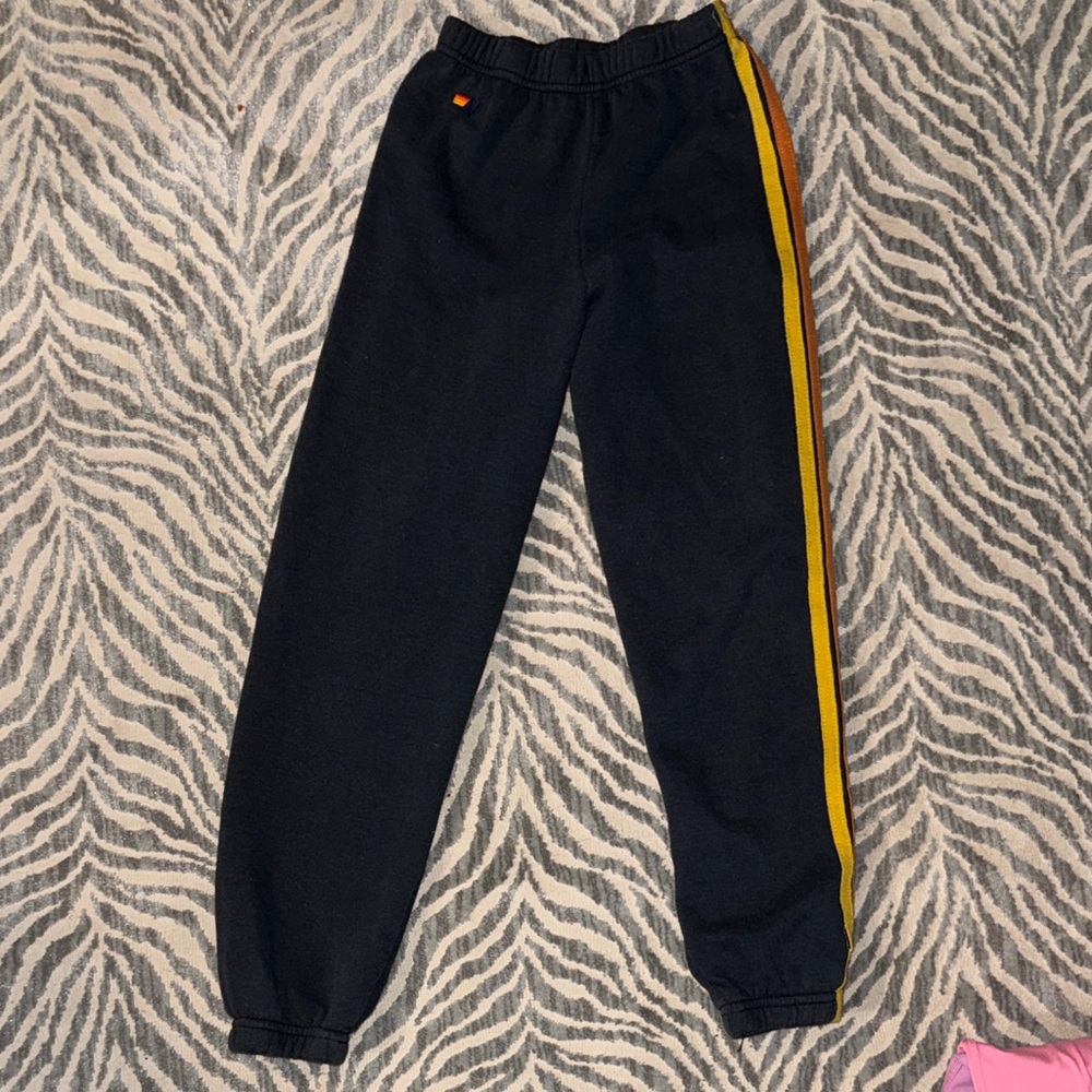 Aviator Nation Kids Black Sweatpants with Rainbow Stripe
